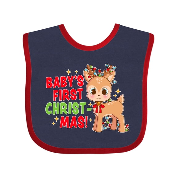 Inktastic Baby's 1st Christmas with Cute Reindeer in Colorful Lights Boys or Girls Baby Bib