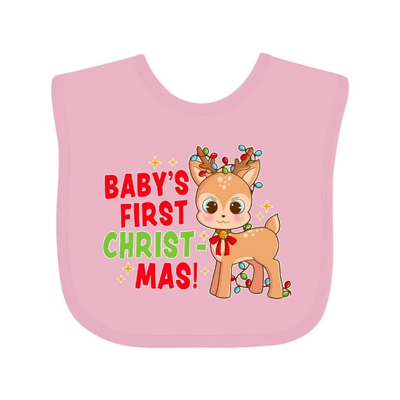 Inktastic Baby's 1st Christmas with Cute Reindeer in Colorful Lights Boys or Girls Baby Bib