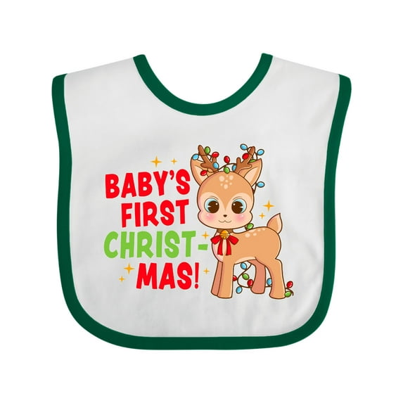 Inktastic Baby's 1st Christmas with Cute Reindeer in Colorful Lights Boys or Girls Baby Bib