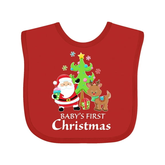 Inktastic Baby's 1st Christmas with Santa Reindeer and Tree Boys or Girls Baby Bib