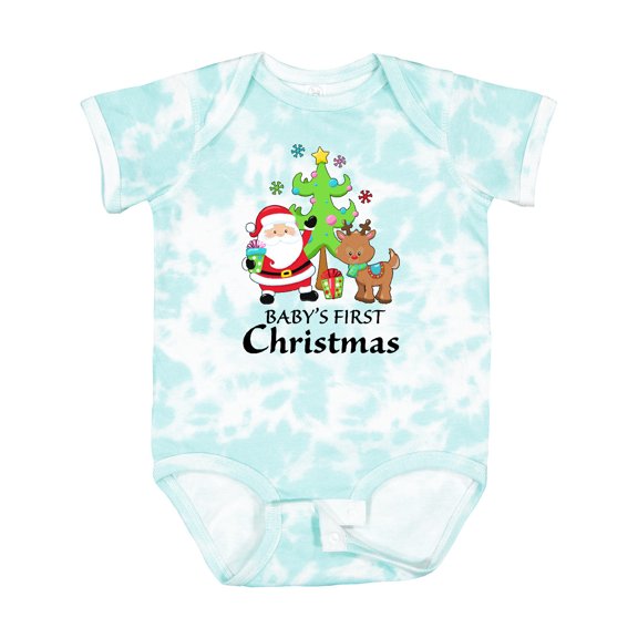 Inktastic Baby's 1st Christmas with Santa Reindeer and Tree Boys or Girls Baby Bodysuit