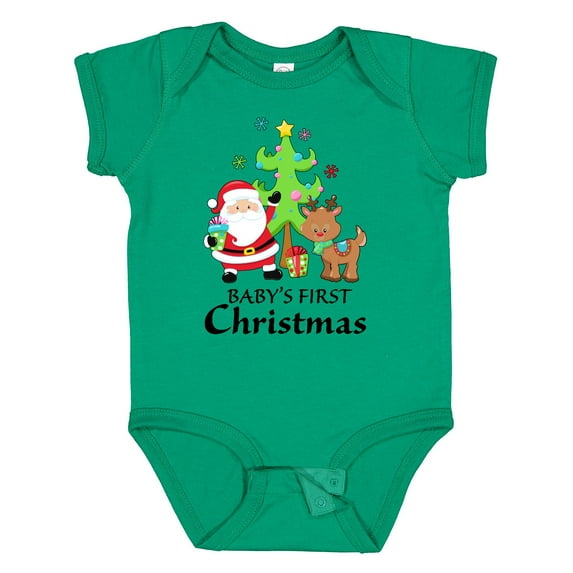 Inktastic Baby's 1st Christmas with Santa Reindeer and Tree Boys or Girls Baby Bodysuit