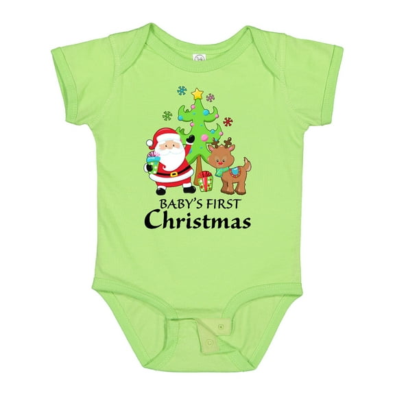 Inktastic Baby's 1st Christmas with Santa Reindeer and Tree Boys or Girls Baby Bodysuit