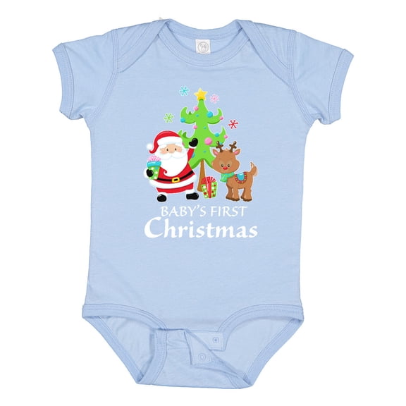 Inktastic Baby's 1st Christmas with Santa Reindeer and Tree Boys or Girls Baby Bodysuit
