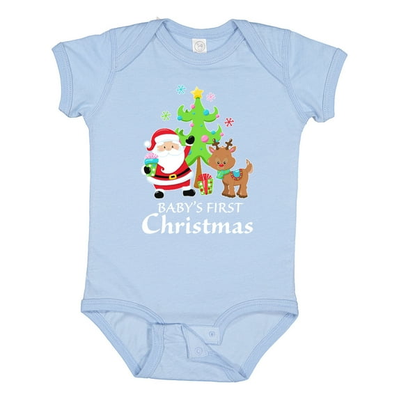 Inktastic Baby's 1st Christmas with Santa Reindeer and Tree Boys or Girls Baby Bodysuit