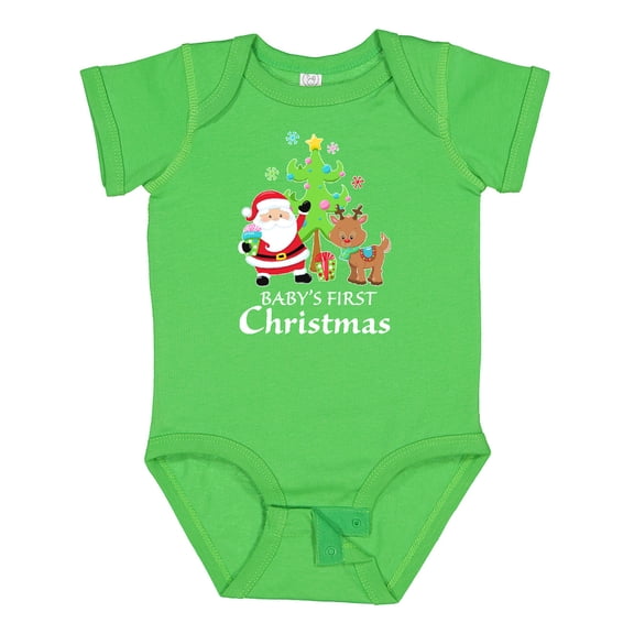 Inktastic Baby's 1st Christmas with Santa Reindeer and Tree Boys or Girls Baby Bodysuit