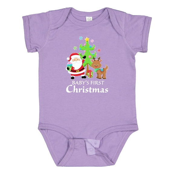 Inktastic Baby's 1st Christmas with Santa Reindeer and Tree Boys or Girls Baby Bodysuit