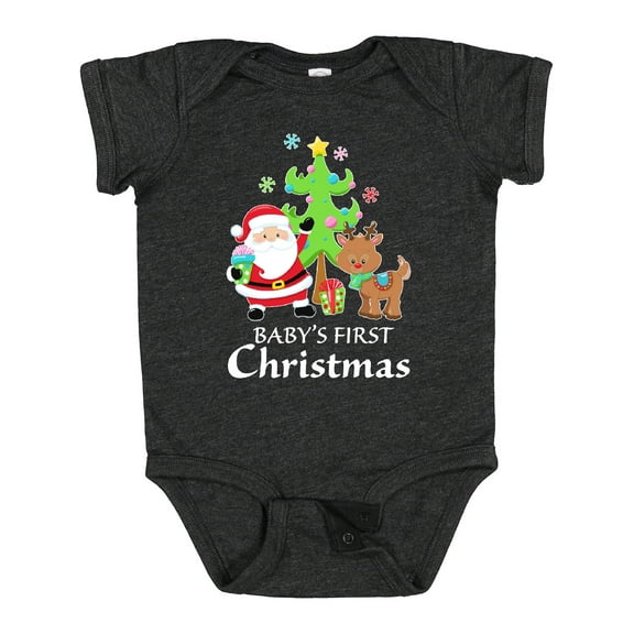 Inktastic Baby's 1st Christmas with Santa Reindeer and Tree Boys or Girls Baby Bodysuit