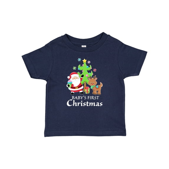 Inktastic Baby's 1st Christmas with Santa Reindeer and Tree Boys or Girls Baby T-Shirt