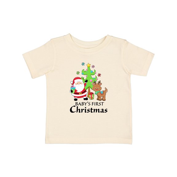 Inktastic Baby's 1st Christmas with Santa Reindeer and Tree Boys or Girls Baby T-Shirt