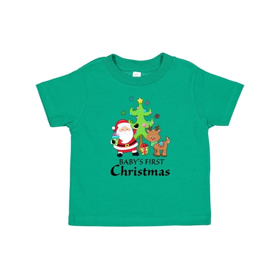 Inktastic Baby's 1st Christmas with Santa Reindeer and Tree Boys or Girls Baby T-Shirt