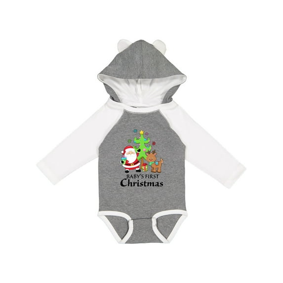 Inktastic Baby's 1st Christmas with Santa Reindeer and Tree Boys or Girls Long Sleeve Baby Bodysuit