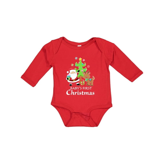 Inktastic Baby's 1st Christmas with Santa Reindeer and Tree Boys or Girls Long Sleeve Baby Bodysuit
