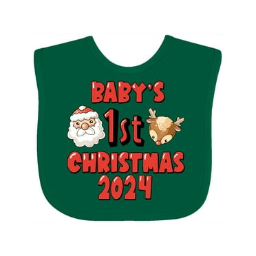 Inktastic Baby's First Christmas 2024-santa and Reindeer Boys or Girls Baby Bib