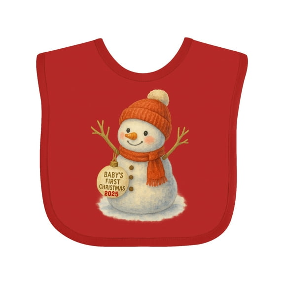 Inktastic Baby's First Christmas 2025 Snowman Boys or Girls Baby Bib