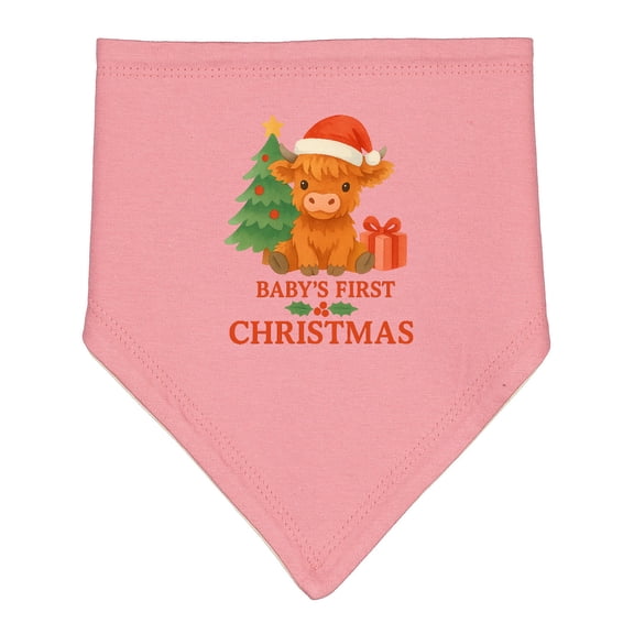 Inktastic Baby's First Christmas Cute Highland Cow Baby Bandana Bib