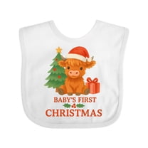 Inktastic Baby's First Christmas Cute Highland Cow Boys or Girls Baby Bib