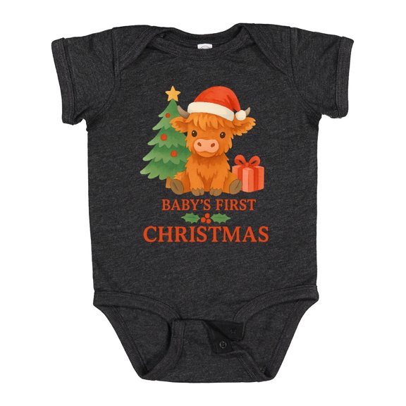 Inktastic Baby's First Christmas Cute Highland Cow Boys or Girls Baby Bodysuit