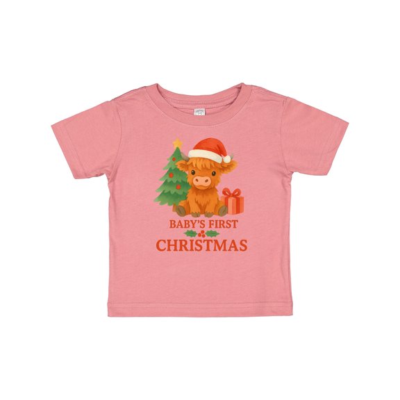 Inktastic Baby's First Christmas Cute Highland Cow Boys or Girls Baby T-Shirt