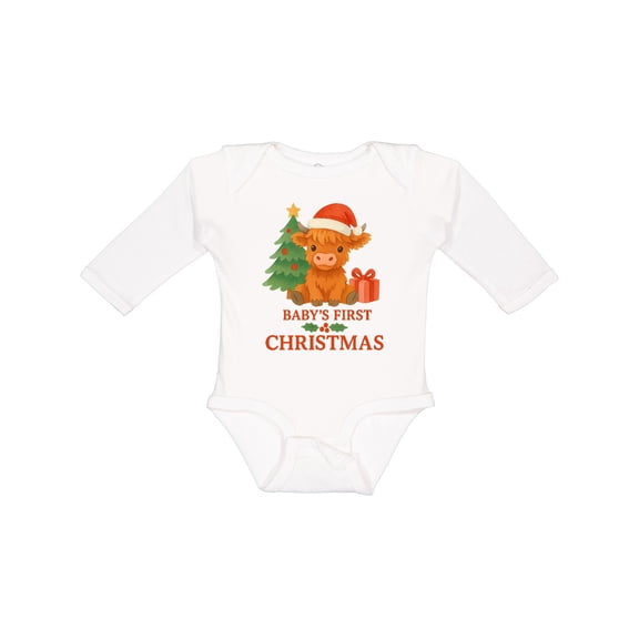 Inktastic Baby's First Christmas Cute Highland Cow Boys or Girls Long Sleeve Baby Bodysuit