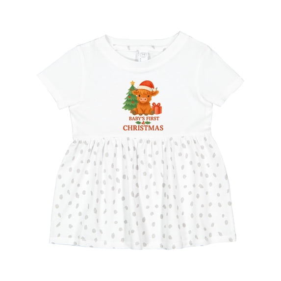 Inktastic Baby's First Christmas Cute Highland Cow Girls Baby Dress