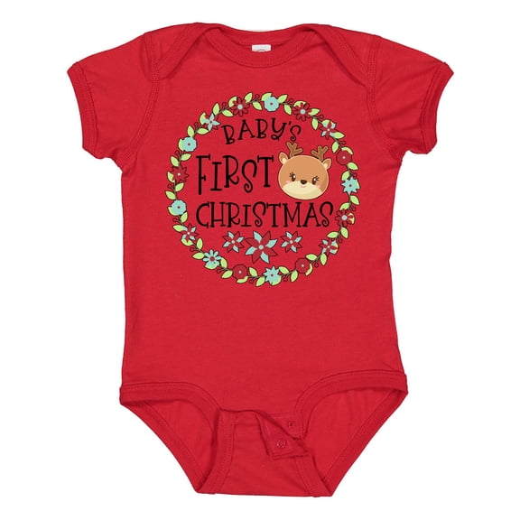 Inktastic Baby's First Christmas with Reindeer Boys or Girls Baby Bodysuit