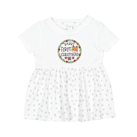 Inktastic Baby's First Christmas with Reindeer Girls Baby Dress