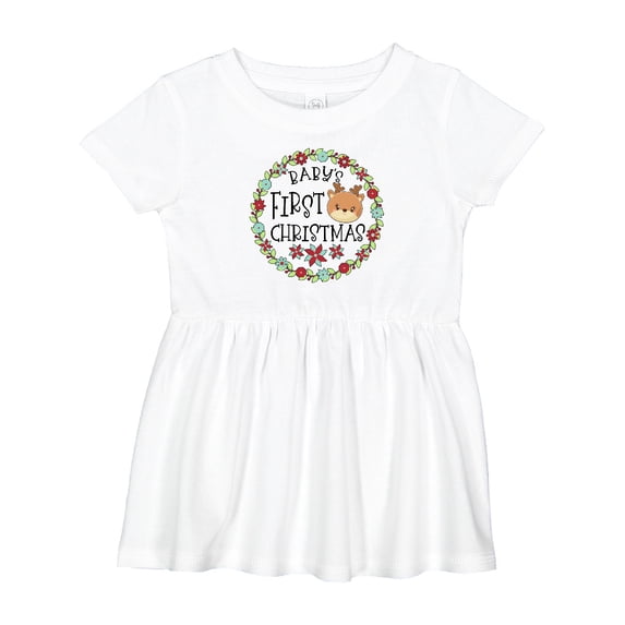 Inktastic Baby's First Christmas with Reindeer Girls Baby Dress