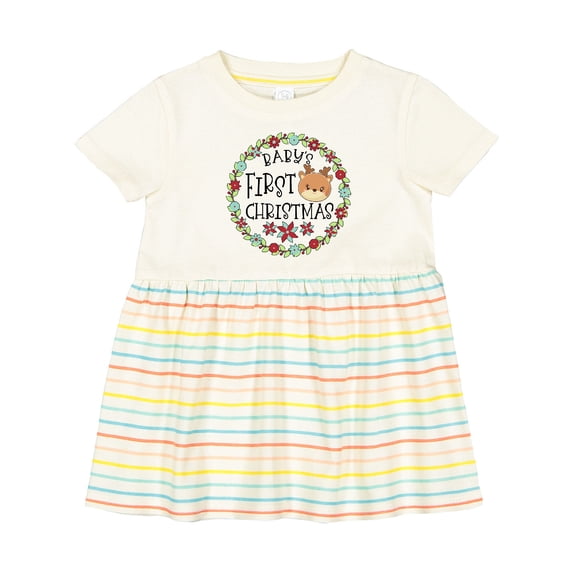 Inktastic Baby's First Christmas with Reindeer Girls Baby Dress