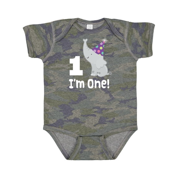 Inktastic Babys 1st Birthday Elephant Zoo Animal Boys or Girls Baby Bodysuit