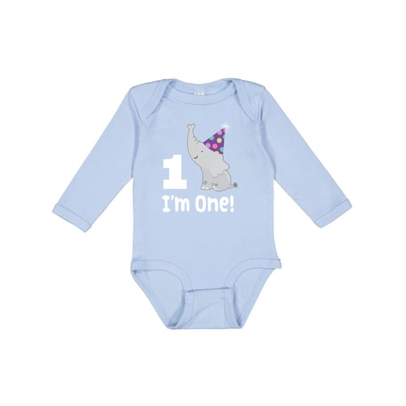Inktastic Babys 1st Birthday Elephant Zoo Animal Boys or Girls Long Sleeve Baby Bodysuit