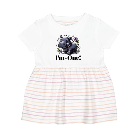 Inktastic Babys First Birthday Hippo 1 Year Old Girl Girls Baby Dress