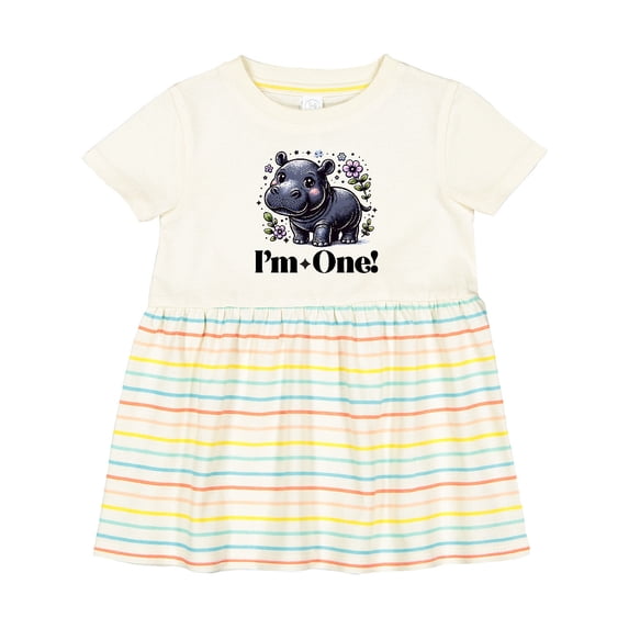 Inktastic Babys First Birthday Hippo 1 Year Old Girl Girls Baby Dress
