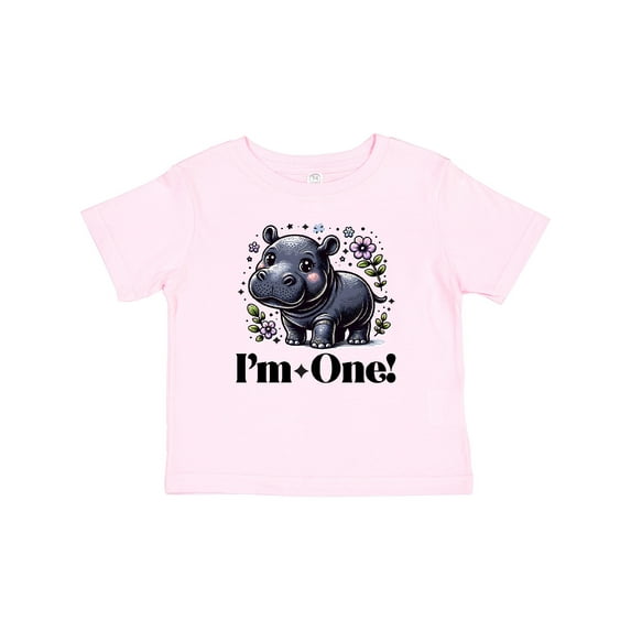 Inktastic Babys First Birthday Hippo 1 Year Old Girl Girls Baby T-Shirt