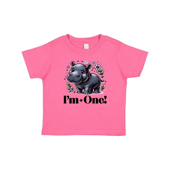 Inktastic Babys First Birthday Hippo 1 Year Old Girl Girls Baby T-Shirt