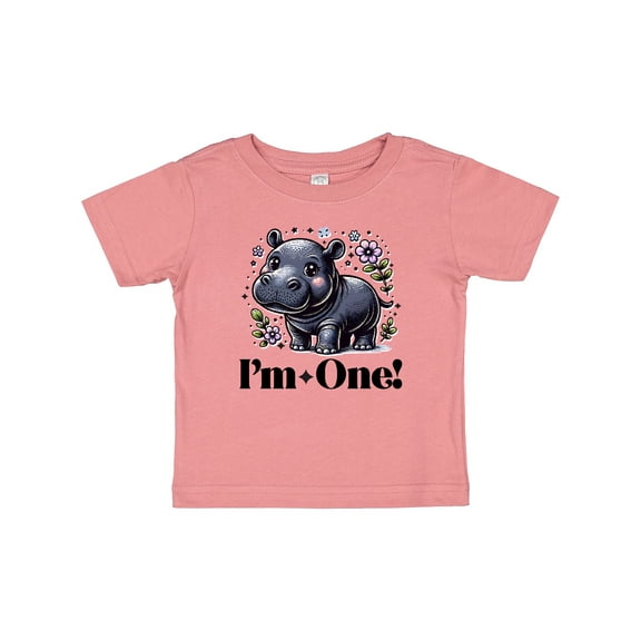 Inktastic Babys First Birthday Hippo 1 Year Old Girl Girls Baby T-Shirt