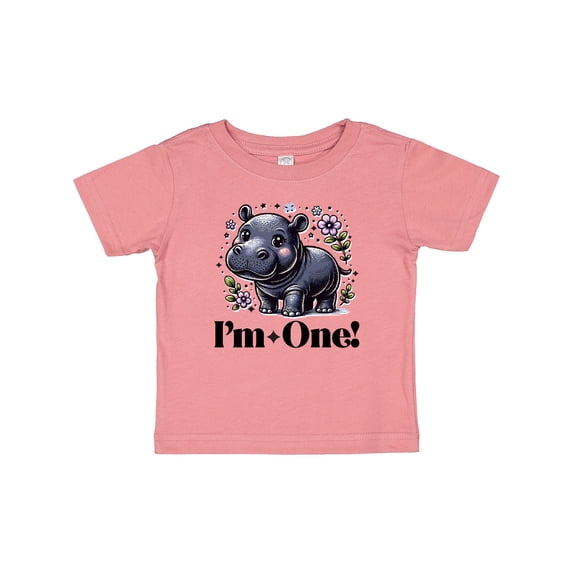 Inktastic Babys First Birthday Hippo 1 Year Old Girl Girls Baby T-Shirt