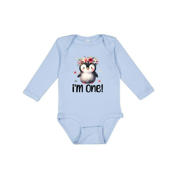 Inktastic Babys First Birthday Penguin 1 Year Old Girl Girls Long Sleeve Baby Bodysuit