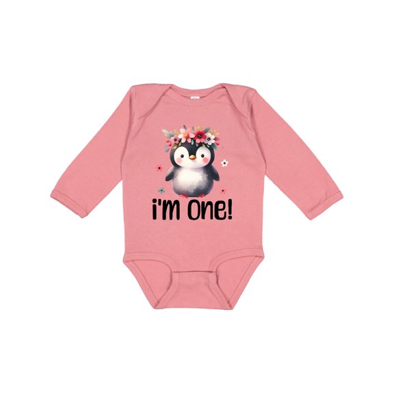 Inktastic Babys First Birthday Penguin 1 Year Old Girl Girls Long Sleeve Baby Bodysuit