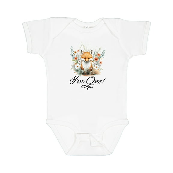 Inktastic Babys First Birthday Woodland Fox 1 Year Old Girls Baby Bodysuit