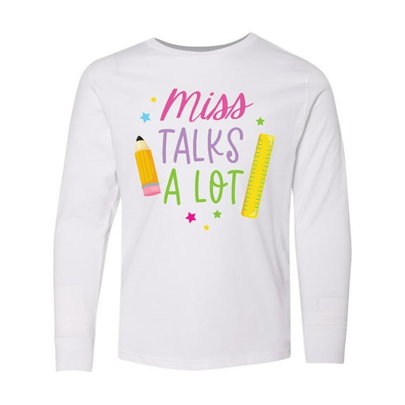 Inktastic Back to School Miss Talks a Lot Long Sleeve Youth T-Shirt