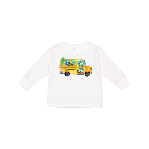 Inktastic Back to School Bus with Dinosaurs Boys or Girls Long Sleeve Toddler T-Shirt