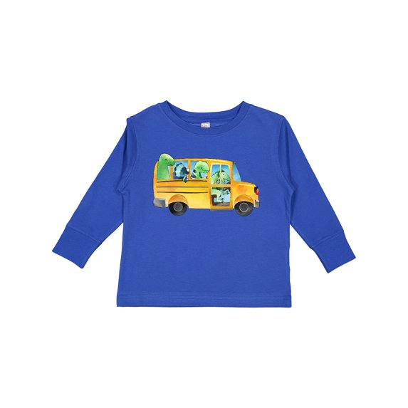 Inktastic Back to School Bus with Dinosaurs Boys or Girls Long Sleeve Toddler T-Shirt
