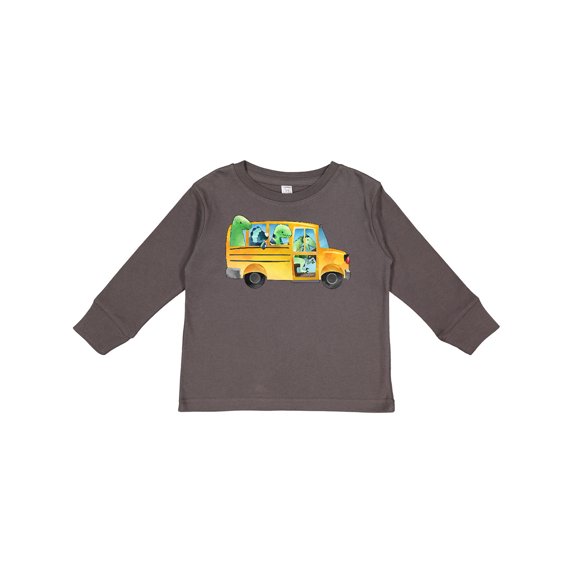 Inktastic Back to School Bus with Dinosaurs Boys or Girls Long Sleeve Toddler T-Shirt