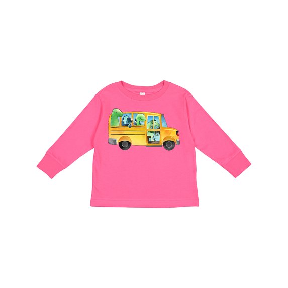 Inktastic Back to School Bus with Dinosaurs Boys or Girls Long Sleeve Toddler T-Shirt