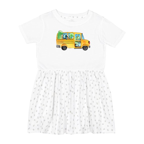 Inktastic Back to School Bus with Dinosaurs Girls Toddler Dress