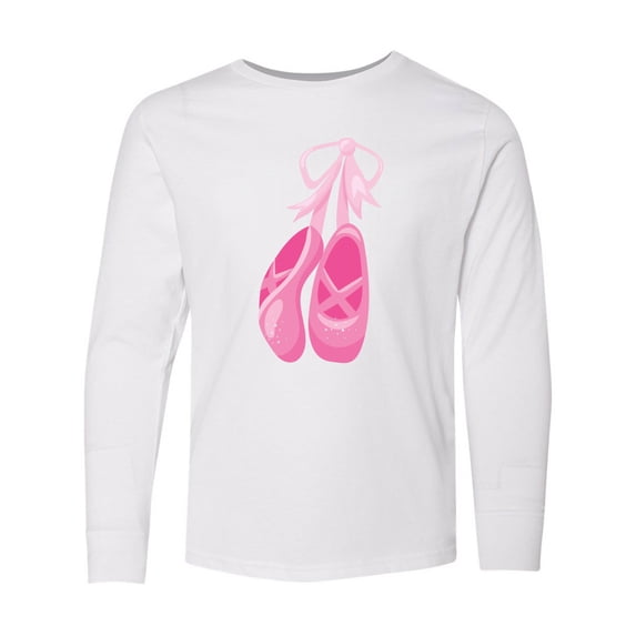 Inktastic Ballet Shoes, Ballet Slippers, Ballet Dance, Pink Long Sleeve Youth T-Shirt