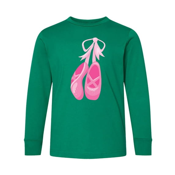Inktastic Ballet Shoes, Ballet Slippers, Ballet Dance, Pink Long Sleeve Youth T-Shirt