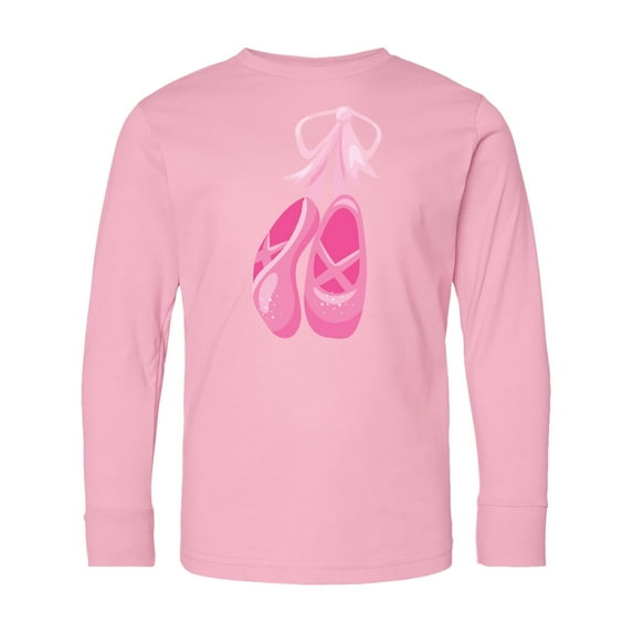 Inktastic Ballet Shoes, Ballet Slippers, Ballet Dance, Pink Long Sleeve Youth T-Shirt