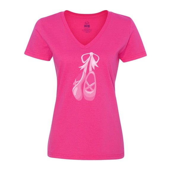Inktastic Ballet Shoes, Ballet Slippers, Ballet Dance - Pink Women's V-Neck T-Shirt